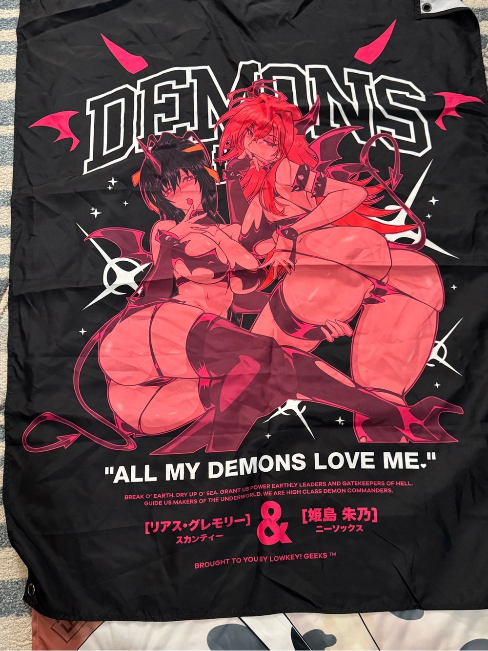 Black Graphic Demon Anime Tapestry - Pink Accent